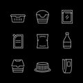 Set line icons of food packaging isolated on black Royalty Free Stock Photo