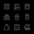 Set line icons of food packaging isolated on black Royalty Free Stock Photo