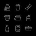 Set line icons of food packaging isolated on black Royalty Free Stock Photo