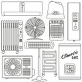 Set of line icons. Heating, ventilation and conditioning linear icons set. Contour icons. Info graphic elements. Simple design. Ve