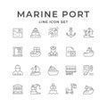 Set line icons of marine port