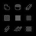 Set line icons of metal products isolated on black Royalty Free Stock Photo