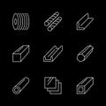 Set line icons of metal products isolated on black Royalty Free Stock Photo