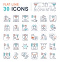 Set Vector Line Icons of 3D Bioprinting. Royalty Free Stock Photo