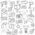 Set of line icons. Social networks, internet, modern technologies. Buttons and pointers Royalty Free Stock Photo