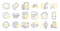 Set of line icons, such as Credit card, Refrigerator, Analytics graph symbols. Vector