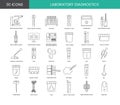 Set of line icons in vector laboratory diagnostics, illustration microscope examination and blood collection container