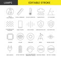 Set of line icons in vector for lamp packaging, illustration of technical specifications, low heat dissipation, physical