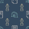 Set line ID File document, Fountain pen nib and Light bulb with concept of idea on seamless pattern. Vector Royalty Free Stock Photo