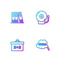 Set line Idea, speech bubble, Chalkboard, Office folders and Ringing alarm bell. Gradient color icons. Vector