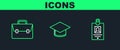 Set line Identification badge, Briefcase and Graduation cap icon. Vector