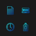 Set line Identification badge, Clock, File document and Laptop with text work. Gradient color icons. Vector