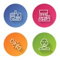 Set line Identification badge, Medical hospital building, Human broken bone and Head of deaf and dumb. Color circle