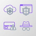 Set line Incognito mode, Credit card, Browser with shield and Cloud and icon. Vector Royalty Free Stock Photo
