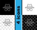 Set line Incognito mode icon isolated on black and white, transparent background. Vector Royalty Free Stock Photo