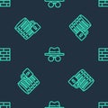 Set line Incognito mode, Server security with lock and Firewall, wall on seamless pattern. Vector Royalty Free Stock Photo