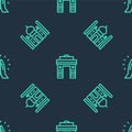 Set line India Gate in Delhi, Taj Mahal and Hands praying position on seamless pattern. Vector