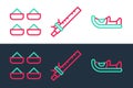 Set line Indian shoes, spice and Bamboo flute indian icon. Vector