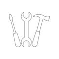 Set line industrial instruments icons. Wrench, hammer and screw driver