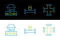 Set line Industry metallic pipe, Water supply pipes and and manometer icon. Vector