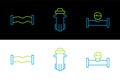 Set line Industry pipe and manometer, metallic and Water filter icon. Vector