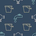 Set line Industry pipe and valve, Bucket and Water tap on seamless pattern. Vector