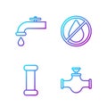 Set line Industry pipe and valve, Industry metallic pipe, Water tap and Water drop forbidden. Gradient color icons Royalty Free Stock Photo