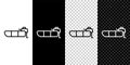 Set line Inflatable boat with outboard motor icon isolated on black and white, transparent background. Vector Royalty Free Stock Photo