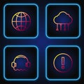 Set line Information, Headphones, Social network and Network cloud connection. Gradient color icons. Vector