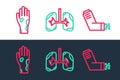 Set line Inhaler, Hand with psoriasis or eczema and Lungs icon. Vector