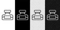 Set line Ink bottle icon isolated on black and white background. Calligraphy supplies for fountain pen. Vector Royalty Free Stock Photo