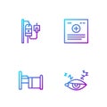 Set line Insomnia, Hospital bed, IV bag and Clinical record. Gradient color icons. Vector