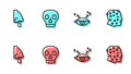 Set line Insomnia, Runny nose, Skull and Psoriasis or eczema rash icon. Vector