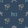 Set line Insomnia, Stethoscope and Hospital bed on seamless pattern. Vector