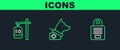 Set line Intercom, IV bag and Guide dog icon. Vector