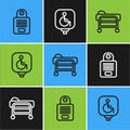 Set line Intercom, Stretcher and Disabled wheelchair icon. Vector