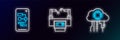 Set line Internet of things, Algorithm and Assembly line icon. Glowing neon. Vector Royalty Free Stock Photo