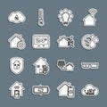 Set line Internet of things, Smart glasses, Humidity, Light bulb and gear, Thermostat, home settings, and icon. Vector
