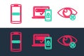 Set line Invisible or hide, Mobile and password and Two steps authentication icon. Vector