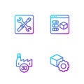 Set line Isometric cube, Printing house industry, 3D printer setting and . Gradient color icons. Vector Royalty Free Stock Photo