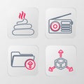 Set line Isometric cube, Upload file, Radio and Download arrow with folder icon. Vector Royalty Free Stock Photo