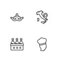 Set line Italian cook, Bottles of wine, Carnival mask and Map Italy icon. Vector Royalty Free Stock Photo