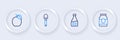 Set line Jam jar, Sauce bottle, Spoon and Plum fruit icon. Vector Royalty Free Stock Photo