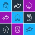 Set line Jar of honey, Peach fruit or nectarine and Chinese tea ceremony icon. Vector