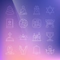 Set line Jesus Christ, Christian chalice, Japan Gate, Stage stand or tribune, Moon, Jewish torah book, Stack hot stones Royalty Free Stock Photo