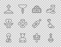 Set line Jesus Christ, Christian cross, Stained glass, Krampus, heck, Grave with, chalice, and Magic staff icon. Vector Royalty Free Stock Photo