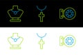 Set line Jewelry store, Necklace on mannequin and Christian cross chain icon. Vector