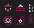 Set line Jewish calendar with star of david, coin, sweet bakery and Star David icon. Vector