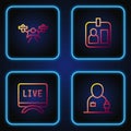 Set line Journalist news, Live report, Drone and id card. Gradient color icons. Vector