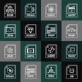 Set line JS file document, WAV, PHP, MAX, RUBY, JPG, 3DS and PDF icon. Vector Royalty Free Stock Photo